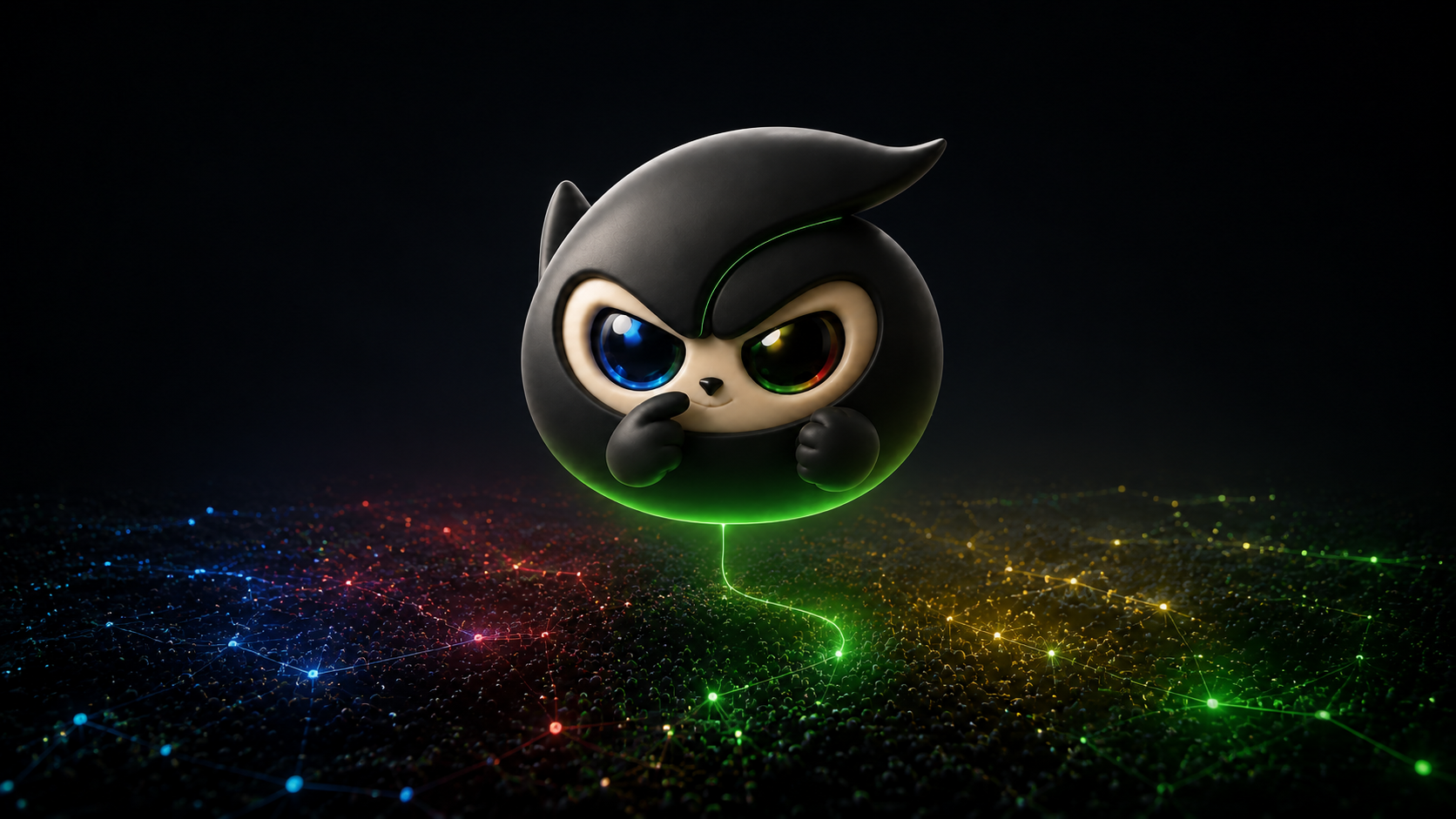 OWL community connected through colorful information nodes
